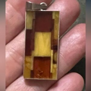 Sterling Silver Baltic Amber Mosaic Inlay Pendant